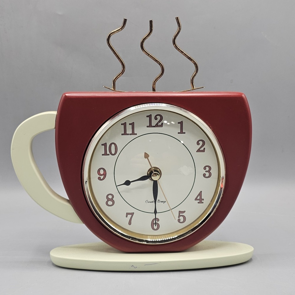 Vintage Country Breeze Red Hot Coffee Mug Clock Retro Kitchen Decor Tested